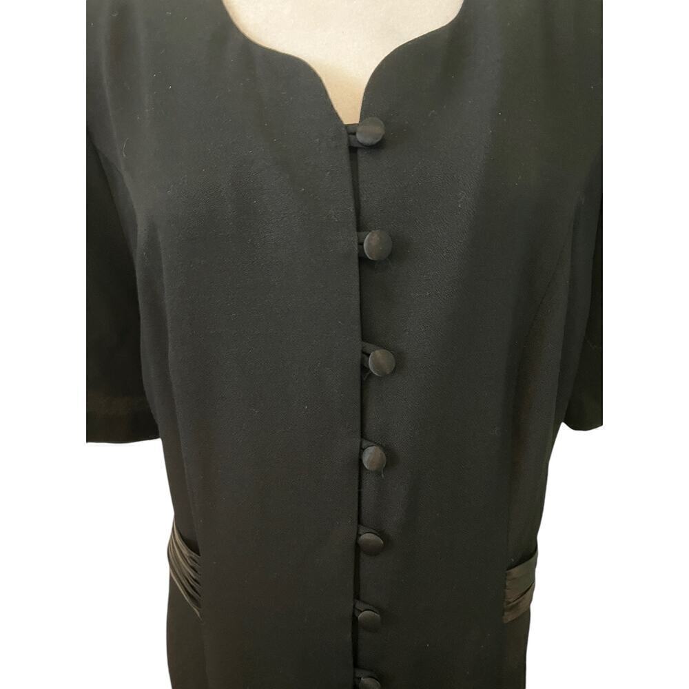 Vintage Dawn Joy II Black Long USA Button Down w/Satin Buttons Dress  16W​ - Picture 4 of 10
